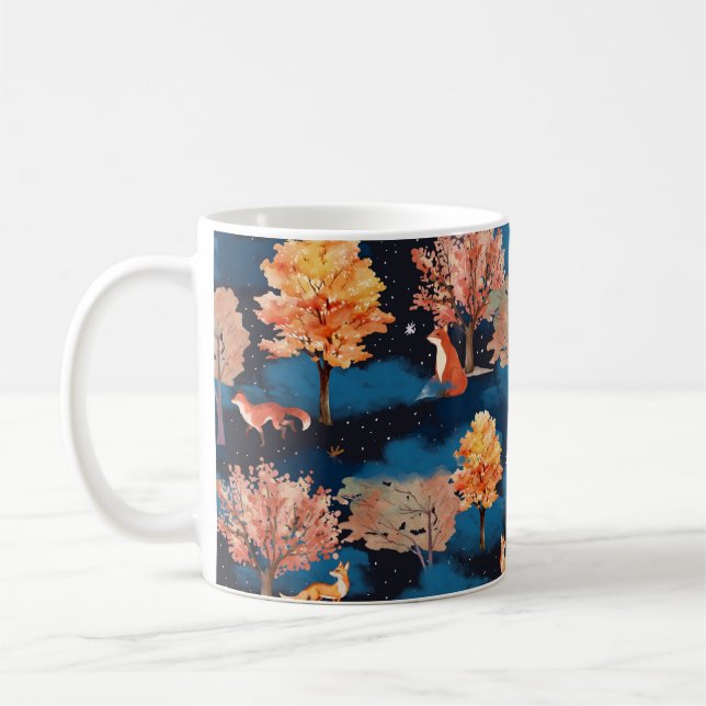 Taza De Café Whimsical Autumn Fox Night Forest Seamless Pattern (Izquierda)