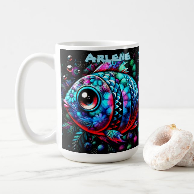 Taza De Café Whimsical Big-Eyed Fish Nautical Personalized (Con donut)