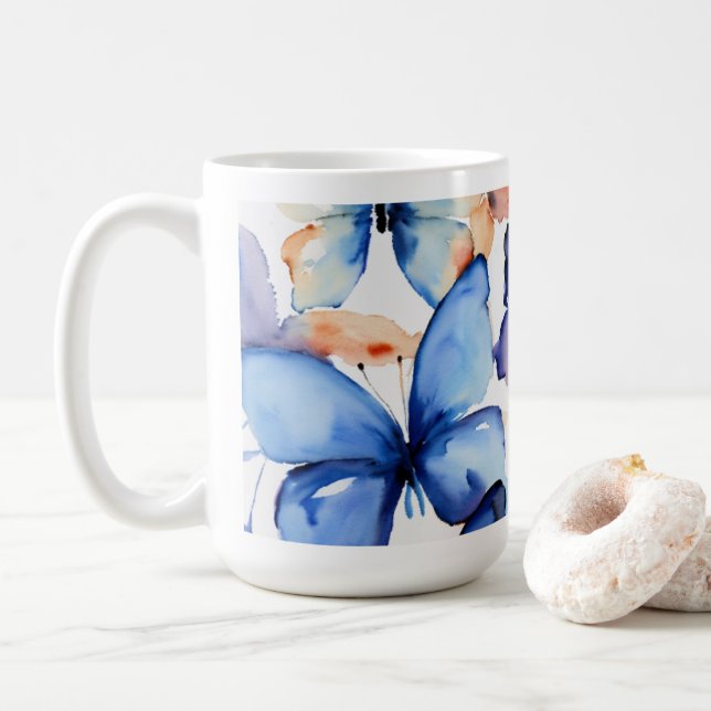 Taza De Café "Whimsical Blue Butterfly Mug" (Con donut)