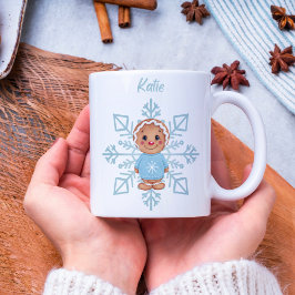 Taza De Café Whimsical Blue Snowflake and Winter Gingerbread