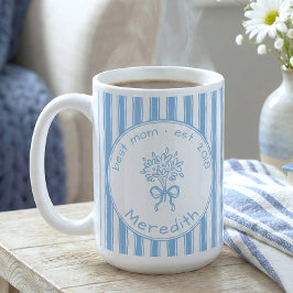 Taza De Café Whimsical Blue White Stripe Preppy Mom Established