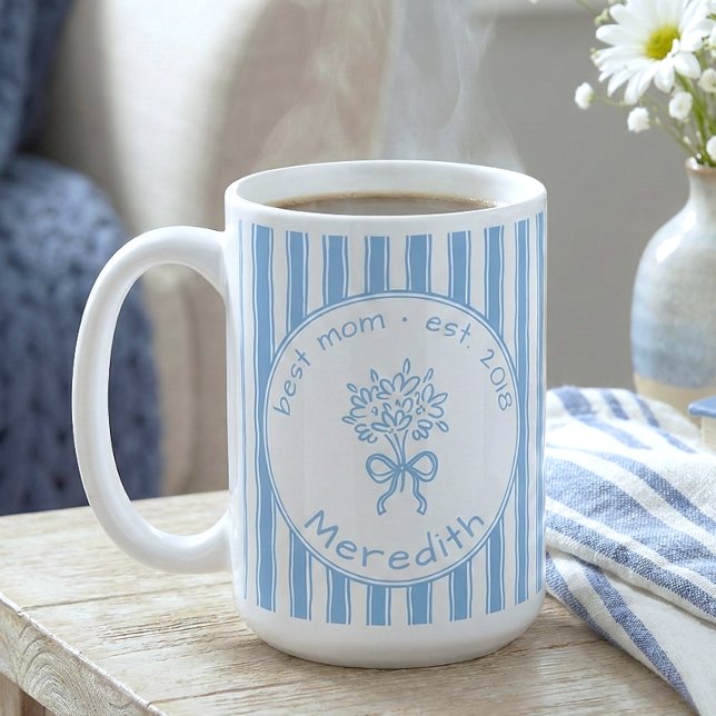 Taza De Café Whimsical Blue White Stripe Preppy Mom Established (Subido por el creador)