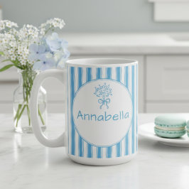 Taza De Café Whimsical Blue White Stripe Preppy Monogram