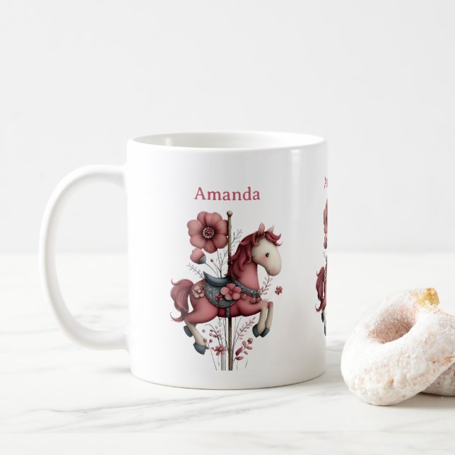Taza De Café Whimsical Carousel Horse Image (Con donut)