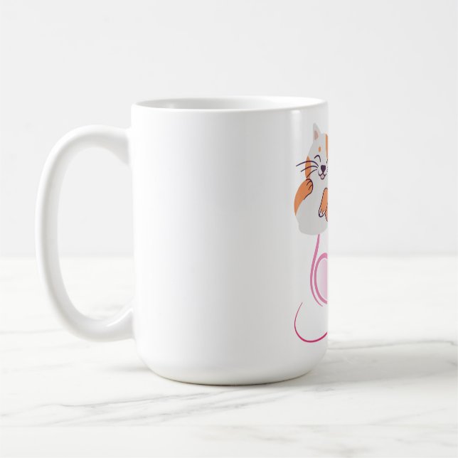 Taza De Café Whimsical Cat Mom Pink Hearts & Wildflower Floral  (Izquierda)