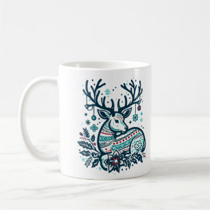 Taza De Café Whimsical Christmas Deer Vector Clipart - Festive
