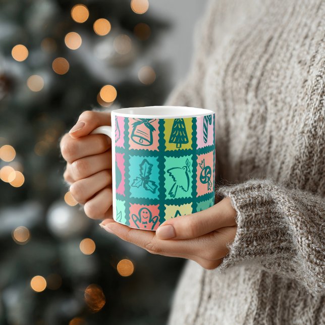 Taza De Café Whimsical Christmas Grid Cute Bright Holiday (Whimsical Christmas Grid Cute Bright Holiday Coffee Mug
)