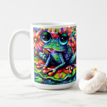Whimsical Colorful Floral Frog en Lily Pad