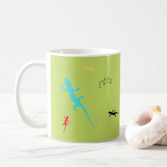 Taza De Café Whimsical Colorful Lizards Green Coffee Cup  (Con donut)