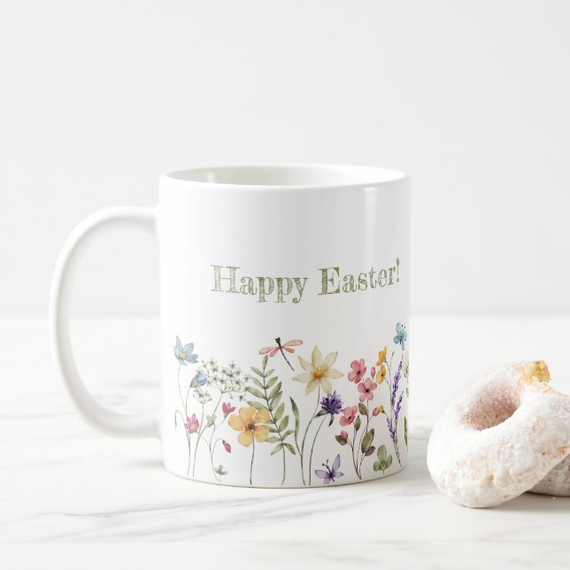 Taza De Café Whimsical Colorful Wildflower Bloom Spring Easter (Con donut)