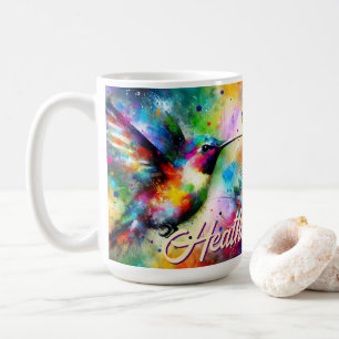 Taza De Café Whimsical Colorous Hummingbird Bird Personalizado