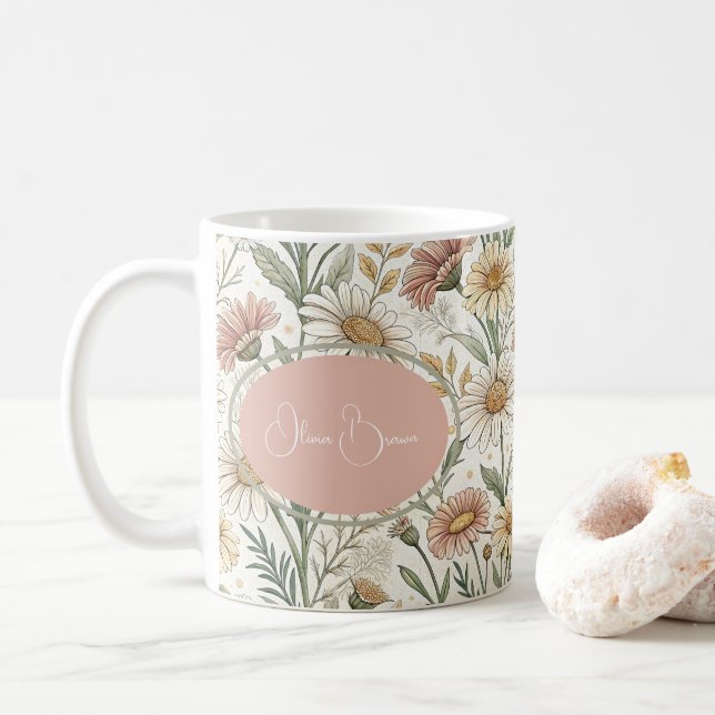 Taza De Café Whimsical Daisy Garden Aesthetic Custom (Con donut)