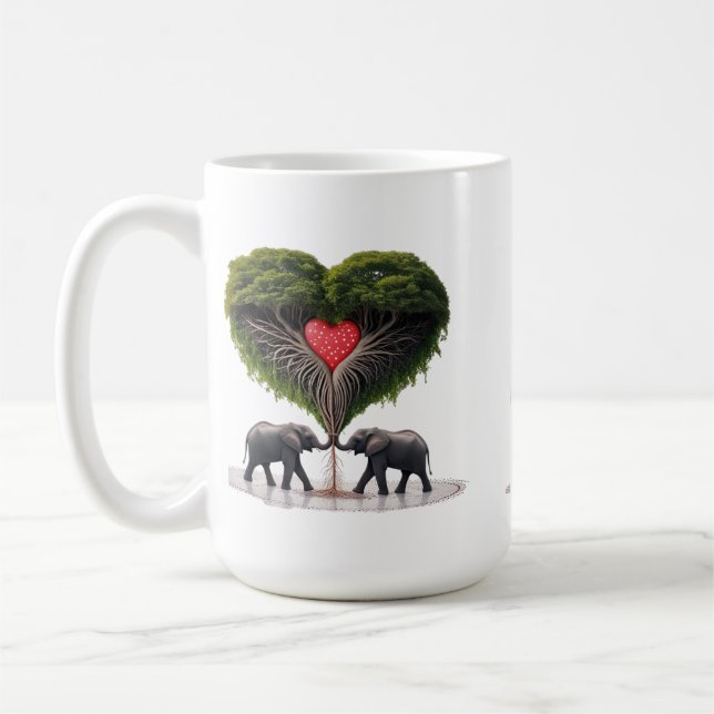 Taza De Café Whimsical Elephant Love Tree 15oz Mug (Izquierda)