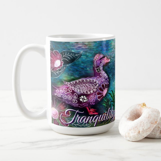 Taza De Café Whimsical Floral Duck Purple Teal Personalized (Con donut)