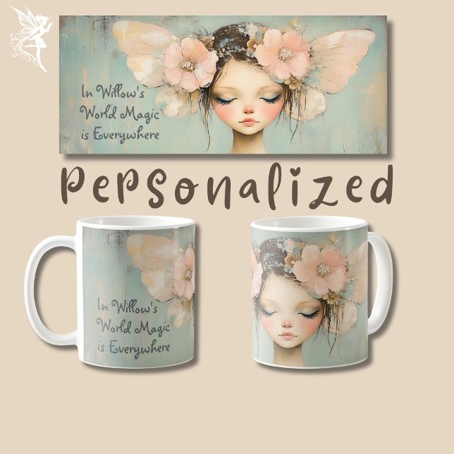Taza De Café Whimsical Floral Fairy Butterfly Wings Nombre pers (Subido por el creador)