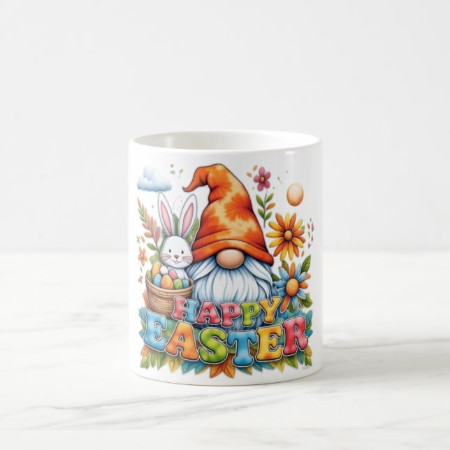 Taza De Café Whimsical Floral Feliz Gnome de Pascua y Bunny (Centro)
