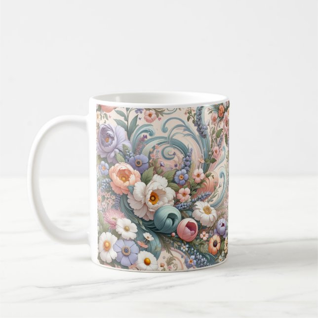 Taza De Café Whimsical Floral Swirls en Pastel (Izquierda)