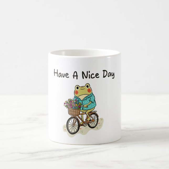 Taza De Café Whimsical Frog Riding A Bike Illustration (Centro)