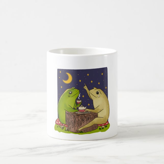 Taza De Café Whimsical Frogs Tea Party At Night Illustration (Centro)