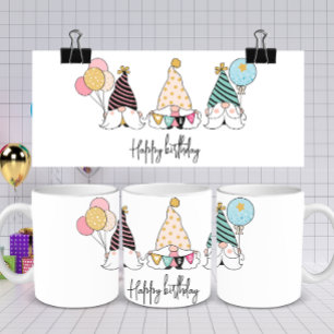 Taza De Café Whimsical Gnome Trio Feliz cumpleaños