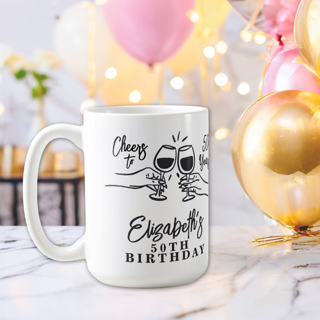Taza De Café Whimsical Hand Drawn Cheers to 50 Years Birthday  (Subido por el creador)