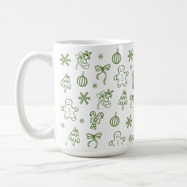 Taza De Café Whimsical Hand Drawn Doodle Green (Izquierda)