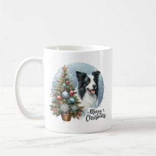 Taza De Café Whimsical Herding Border Collie Dog Merry Xmas