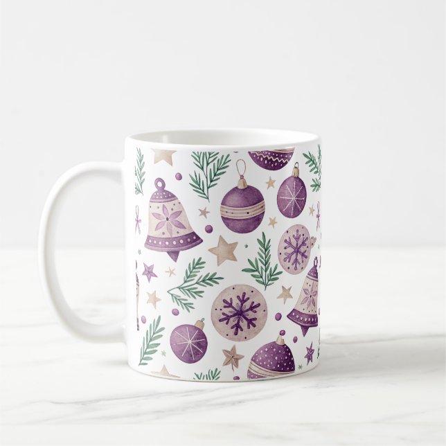 Taza De Café Whimsical Holiday Mug – Purple Bell Design (Izquierda)
