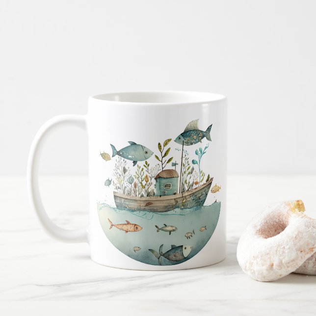 Taza De Café Whimsical Houseboat (Con donut)