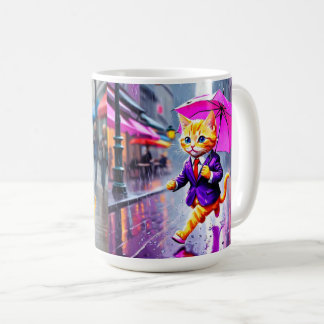 Taza De Café Whimsical Kitten Rain Run Classic Mug