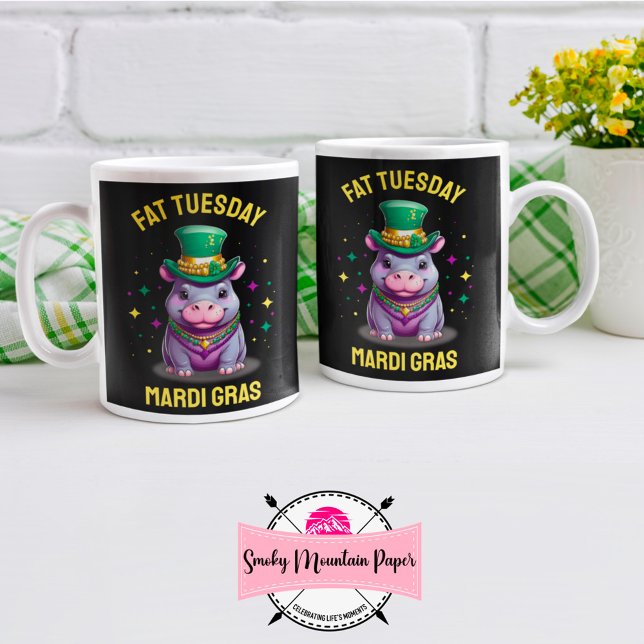 Taza De Café Whimsical Mardi Gras Fat Tuesday Hippo (Subido por el creador)