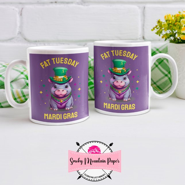 Taza De Café Whimsical Mardi Gras Fat Tuesday Hippo (Subido por el creador)
