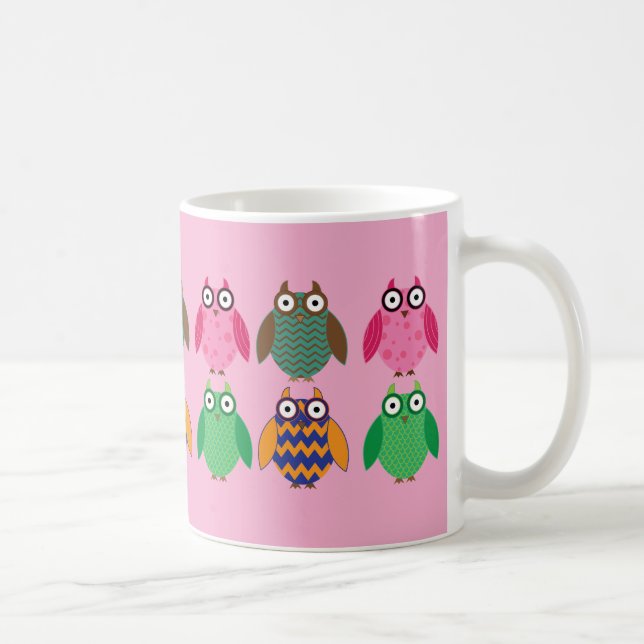 Taza De Café Whimsical Owls on Pink Coffee Cup (Derecha)