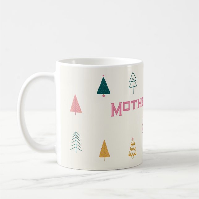Taza De Café Whimsical Pink & Green Christmas Tree Baby Shower (Izquierda)