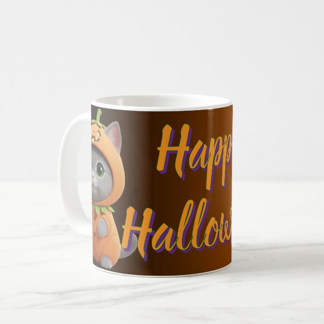 Taza De Café Whimsical Pumpkin Kitty Halloween Coffee Mug (Anverso izquierdo)