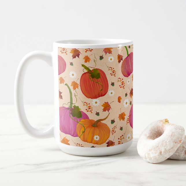 Taza De Café Whimsical Pumpkins Cae Hojas (Con donut)