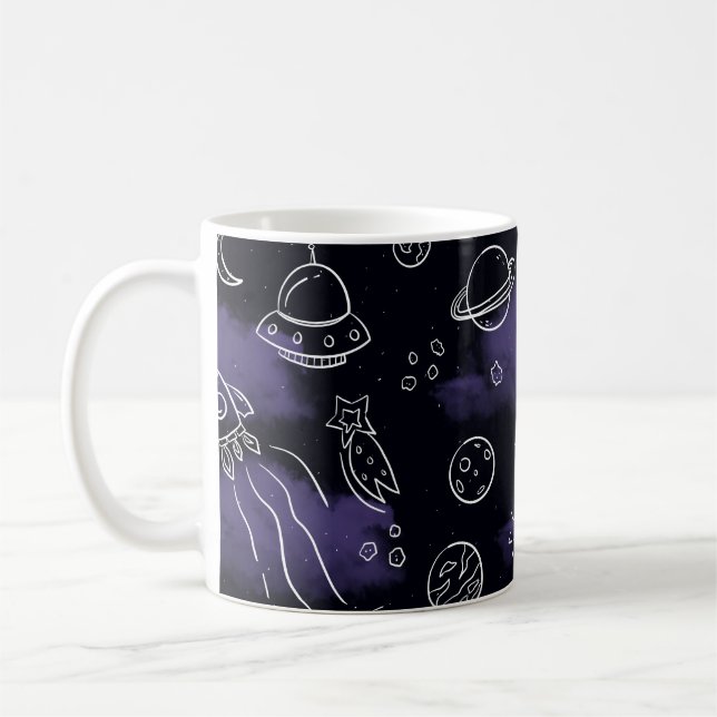 Taza De Café Whimsical Purple Outer Space Seamless Pattern (Izquierda)