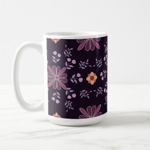 Taza De Café Whimsical Púrpura y Amarillo Mug Floral de Arte Po