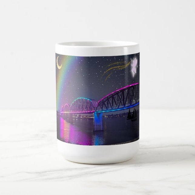 Taza De Café Whimsical rainbow bridge fairy Mug (Centro)