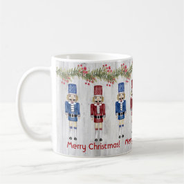 Taza De Café Whimsical Red Blue Nutcrackers Feliz Navidad