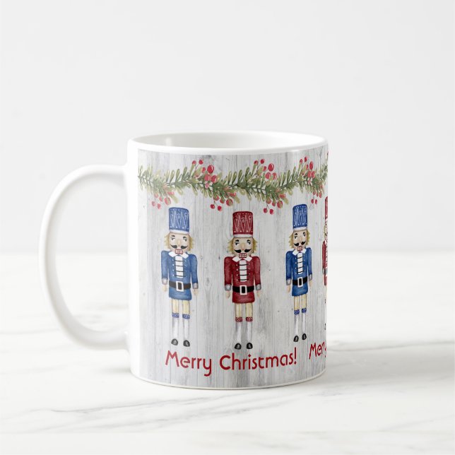 Taza De Café Whimsical Red Blue Nutcrackers Feliz Navidad (Izquierda)