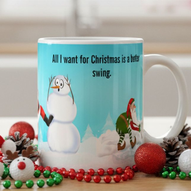 Taza De Café Whimsical Santa Playing Golf, Snowman And Elves  (Subido por el creador)