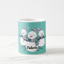 Taza De Café Whimsical Snowmen Trio Personalizado