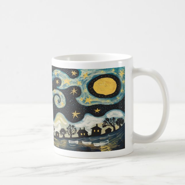 Taza De Café Whimsical Starry Night Village Coffee Mug (Derecha)