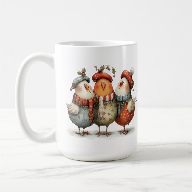 Taza De Café Whimsical Three French Hens 12 Days Christmas 15oz (Izquierda)