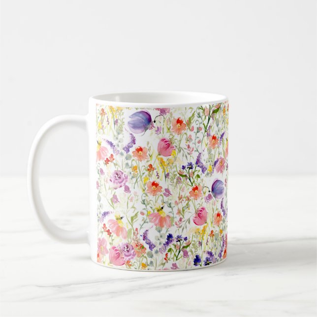 Taza De Café Whimsical Wildflowers | Watercolor (Izquierda)