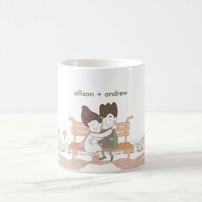 Taza De Café Whimsical Winter Lovebirds Mug (Centro)