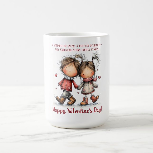 Taza De Café Whimsical Winter Valentine Kids Illustration (Centro)