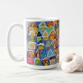 Taza De Café Whimsical Winter Village Folk Art Christmas Gift