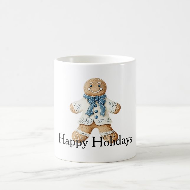 Taza De Café White Blue Gingerbread Man Cookie Christmas  (Centro)